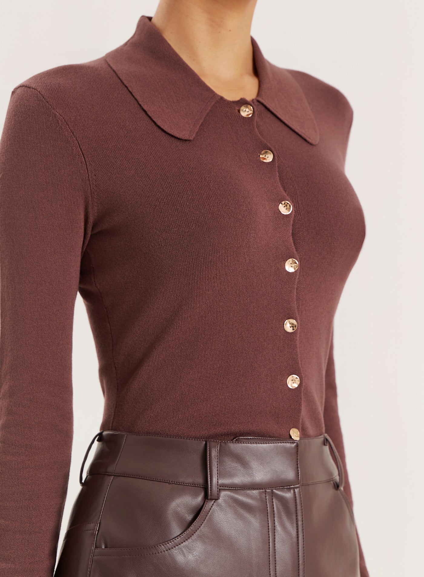 Chocolate Lightweight Knitted Button Down Top